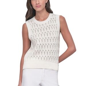 DKNY Jeans Women's Lacey Open Stitch Cotton Sleeveless Sweater